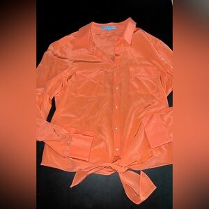 Antonio Melani Coral 100% Silk Tie Front Blouse Size Small EUC
